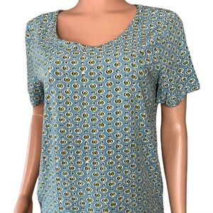 J. Jill Short Sleeve Top Size Small Scoop Neck Blouse Geometric Retro Print‌‌‌